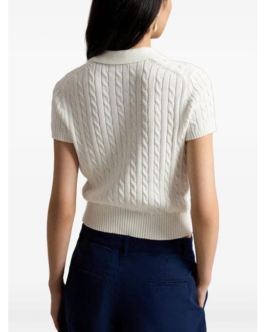 Polo Ralph Lauren White Cropped Cable-Knit Polo Shirt