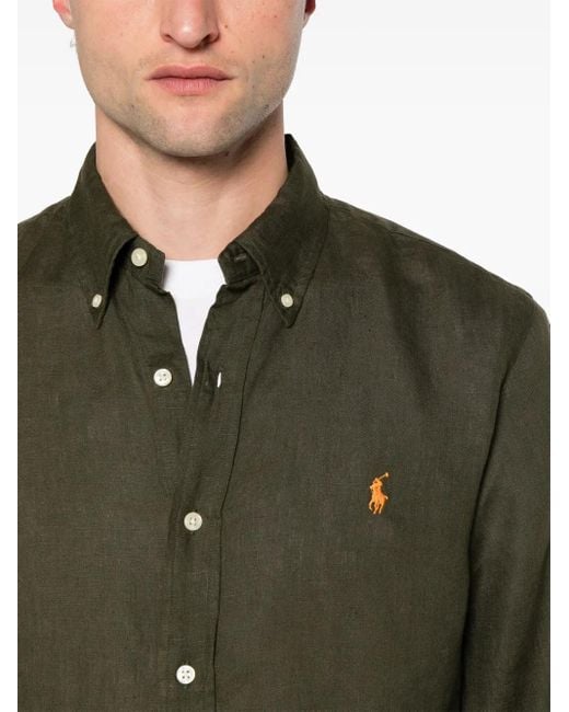 Polo Ralph Lauren Green Polo-Pony Linen Shirt for men