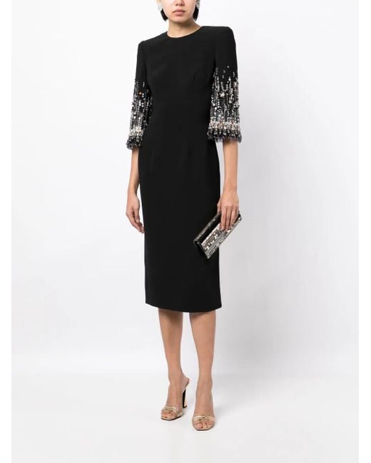 Jenny Packham Black Bergman Embellished Crepe Gown