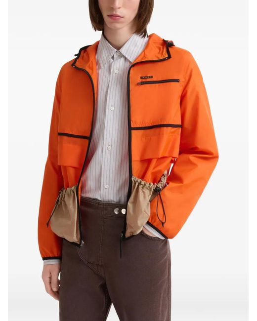 Marni Orange Nylon Jacket With Drawstring Pockets for men