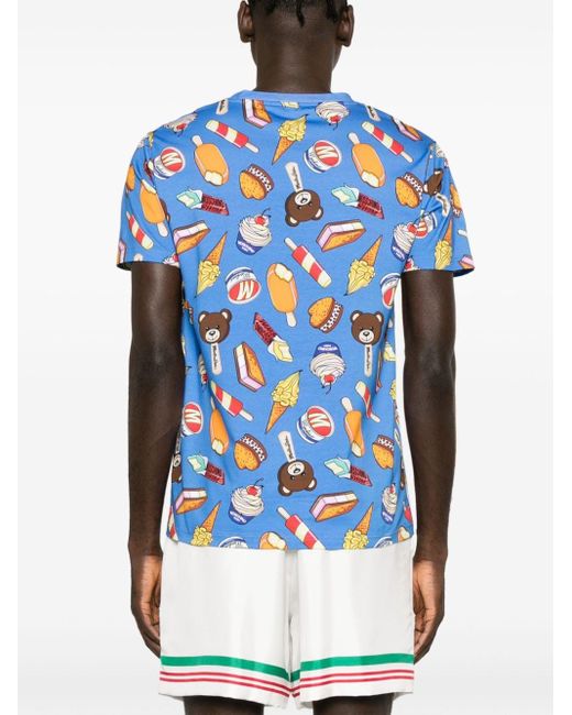 Moschino Blue Graphic-print Cotton T-shirt for men