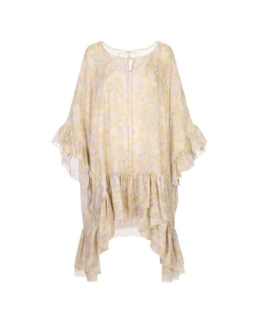 Chloé White Robe Asymétrique À Fleurs