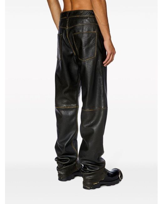 DIESEL Black P-kooman Leather Trousers for men
