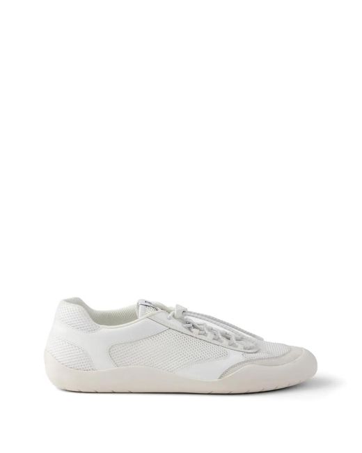 Prada White Speedrock Patent Leather And Mesh Fabric Sneakers for men