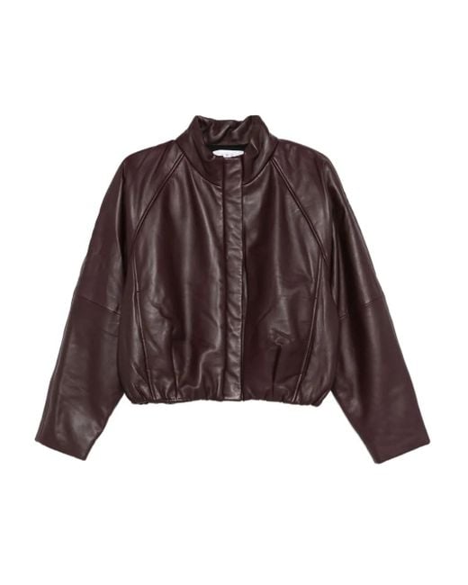 IRO Brown Raglan-Sleeve Leather Jacket