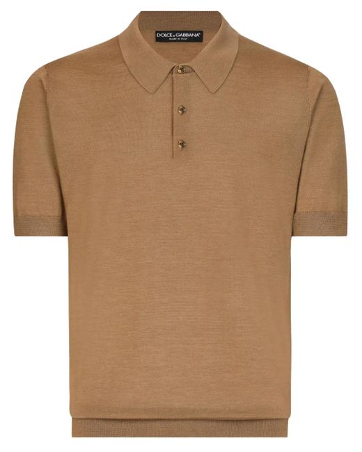 Dolce & Gabbana Brown Fine-Knit Polo Shirt for men