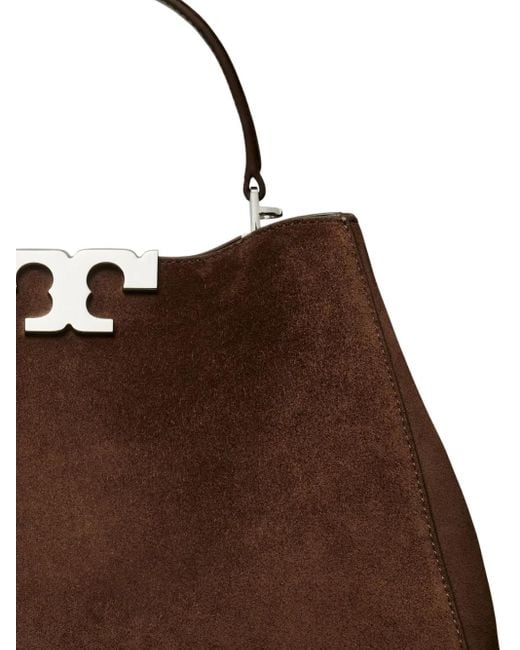Tory Burch Double-t Logo Suede Satchel Brown