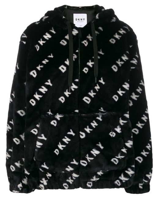 DKNY Black Faux Fur Logo Hoodie