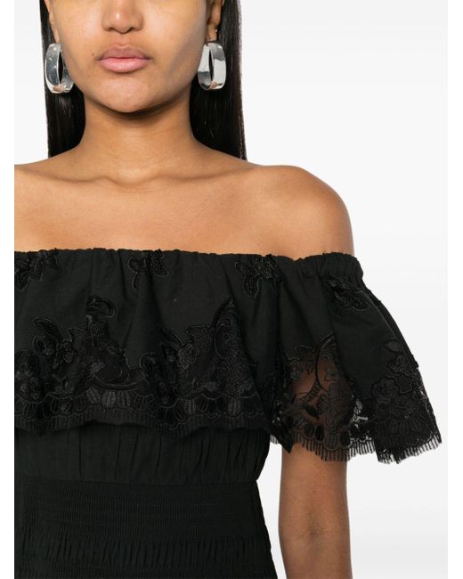Self-Portrait Black Off-shoulder Cotton Midi Dress