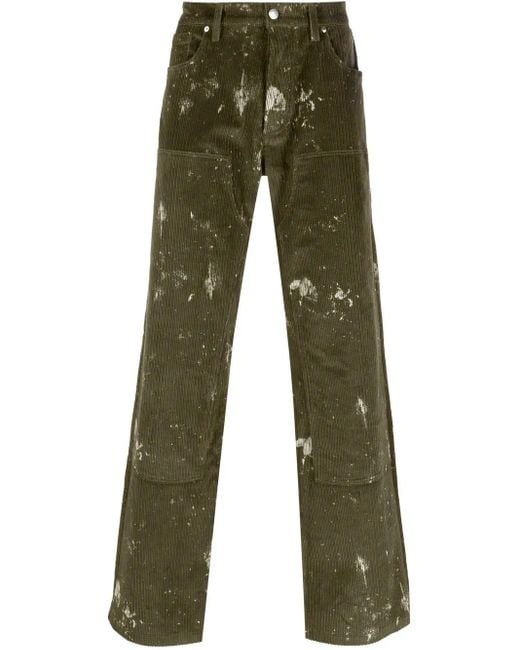 M I S B H V Green Paint-Splatter Corduroy Trousers for men