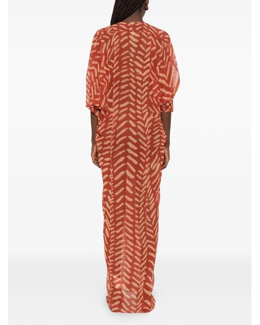 Johanna Ortiz Red Sensory Tapestry Tunic Maxi Dress