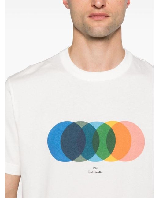 PS by Paul Smith White Circles-Print Organic-Cotton T-Shirt for men