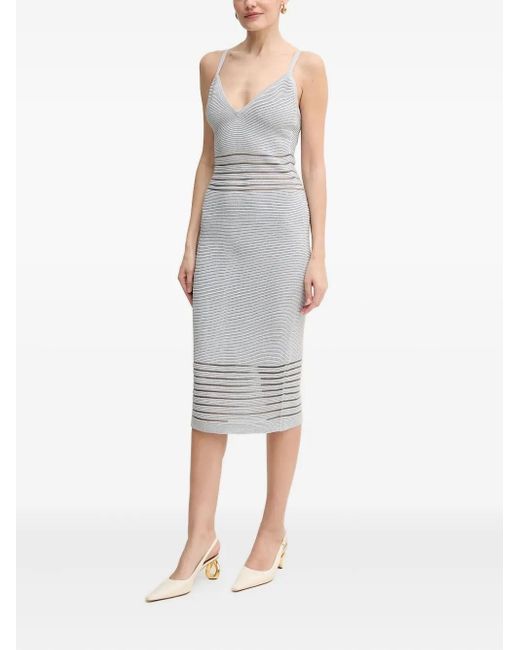 Vestido midi con cuello en V Hervé Léger de color White
