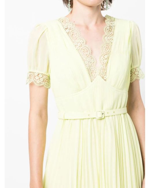 Self-Portrait Yellow Chiffon Midi Dress