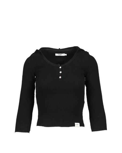 GLOWNY Black 3/4 G Waffle-Knit Button Hoodie