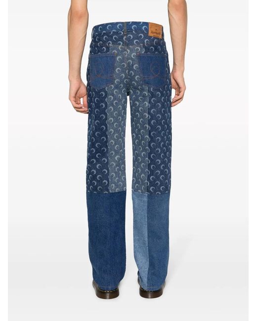 MARINE SERRE Blue Regenerated-Denim Slim-Fit Jeans for men