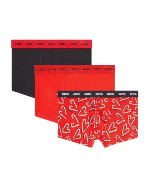 DIESEL Red Damien-Gft-Utlt Logo-Waistband Printed Boxer (Pack Of Three) for men