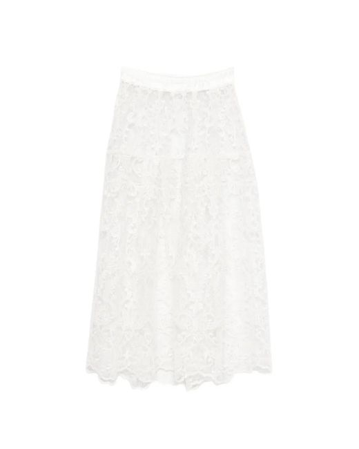 Maurizio Braschi White Lace Midi Skirt