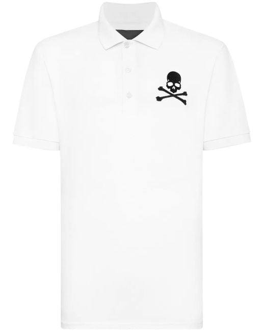 Philipp Plein White Skull&Bones-Print Cotton Polo Shirt for men