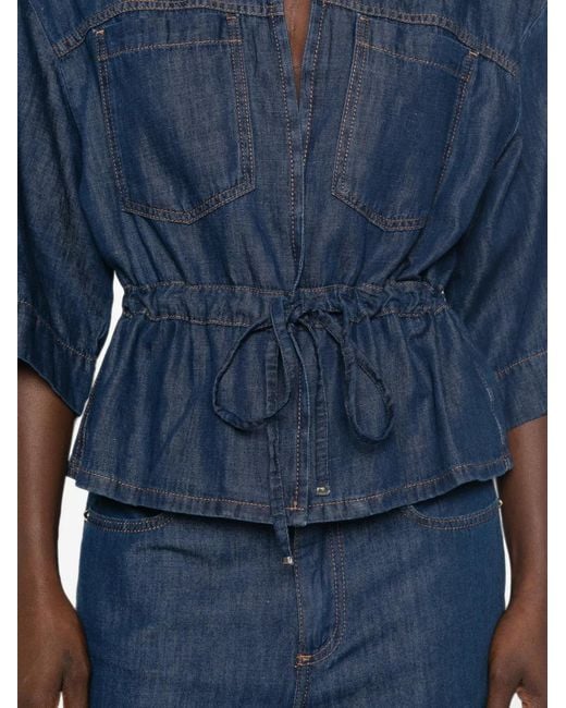 iBlues Blue Drawstring-Waist Peplum-Hem Shirt