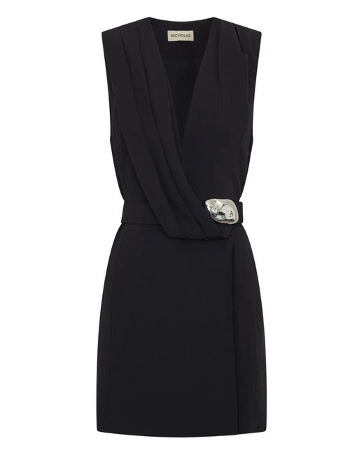 Nicholas Black Dorsie Draped Buckle Mini Dress