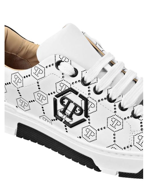 Philipp Plein White Monogram Leather Sneakers