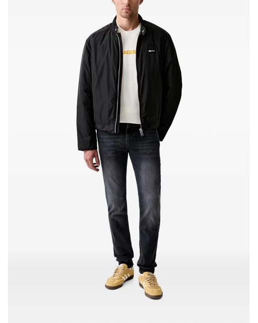 Karl Lagerfeld Black Logo-Print Whiskered Slim-Fit Jeans for men