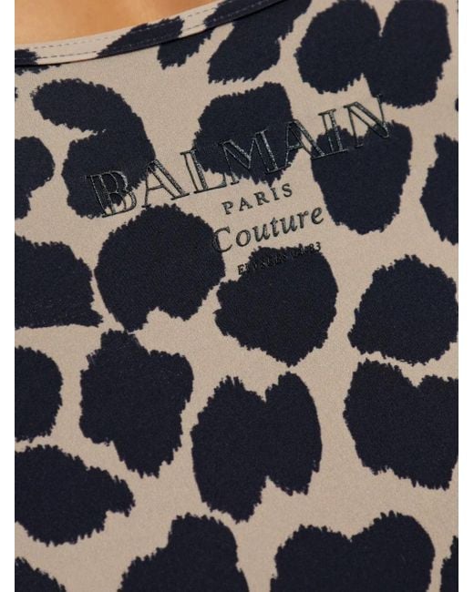 Balmain Black Leopard-Print Swimsuit