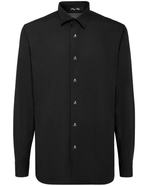 Philipp Plein Black Skull&bones-button Cotton Shirt for men