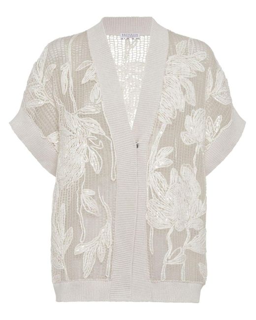 Brunello Cucinelli Vest Met Geborduurde Bloemen in het White