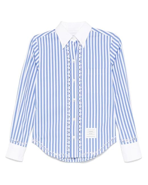 Thom Browne Blue Broderie-Anglaise Striped Shirt