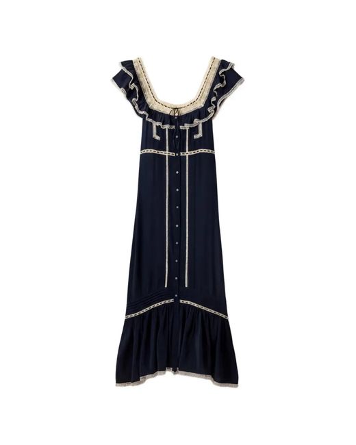 Rixo Blue Kendara Ruffled Lace-Trim Midi Dress