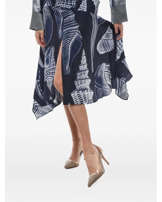 Stella McCartney Blue Ariah Patterned Satin Midi Skirt