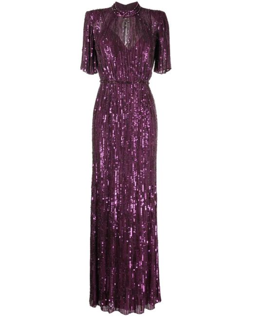 Jenny Packham Viola スパンコール イブニングドレス Purple