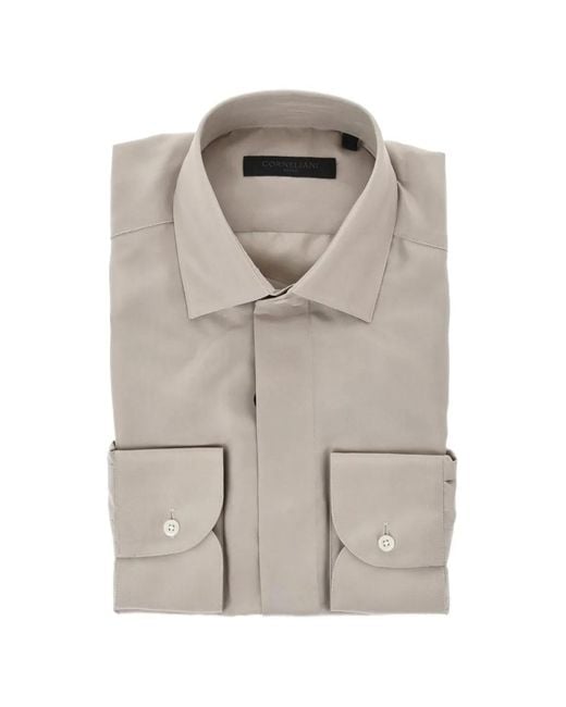 Corneliani Gray Silk Concealed-Placket Shirt for men