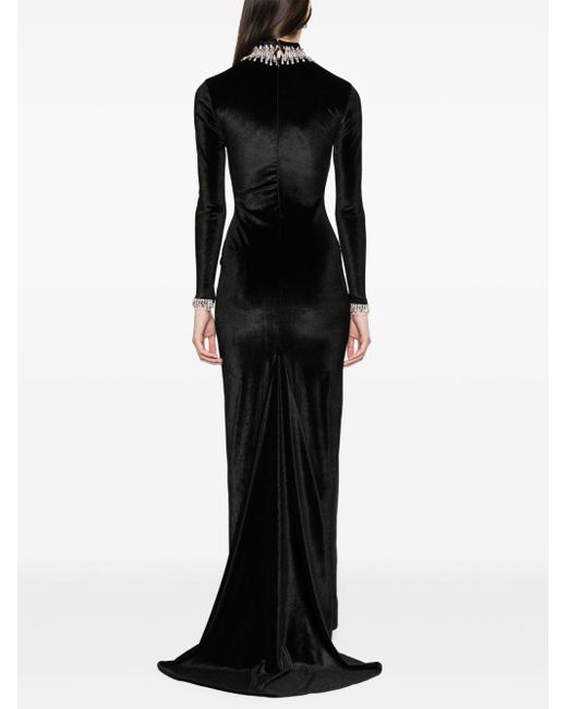 Robe longue en velours à ornements en cristal Atu Body Couture en coloris Black