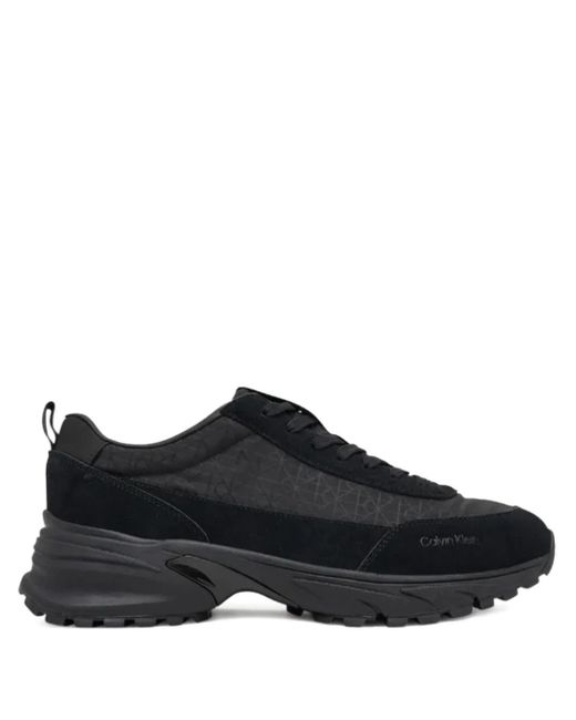 Calvin Klein Black Monogram Suede Lace-Up Sneakers for men