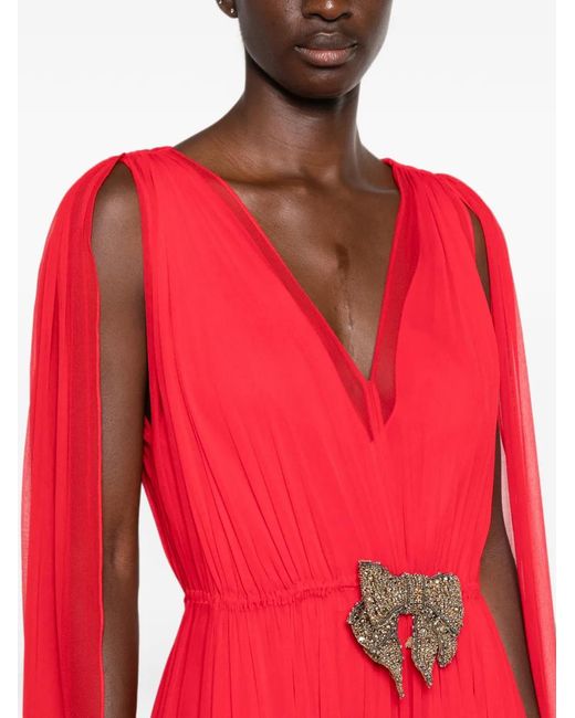 SILK LOVE & LACE Red Ilena Cape-Sleeve Pleated Dress