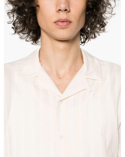 Embroidered-stripes cotton shirt Sunspel de hombre de color White