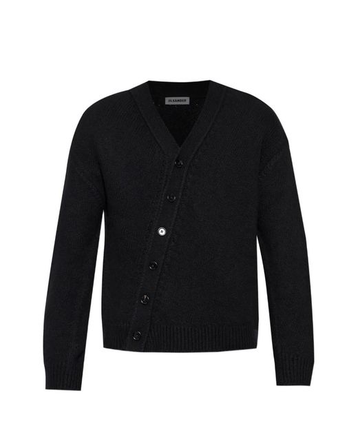 Jil Sander Black Asymmetric-Fastening Cardigan for men