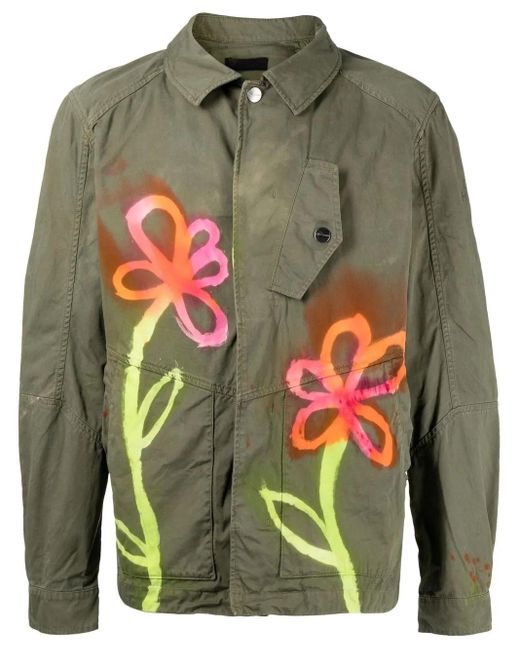 Stain Shade Green Floral Button-Down Jacket for men
