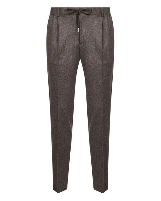 Tagliatore Gray Drawstring Pleat Trousers for men