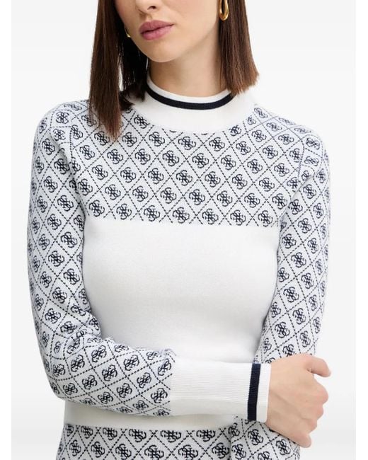 Guess White Logo-Patterned Sweater