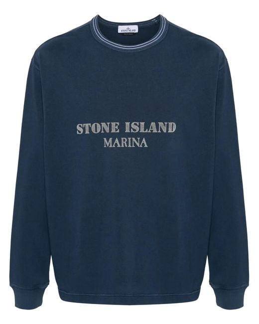 Stone Island Blue Logo-Print Cotton Sweatshirt for men