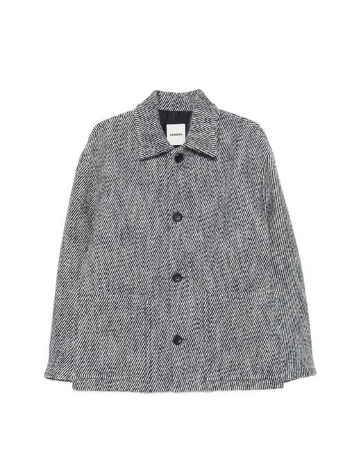 Sandro Gray Button-Up Wing-Collar Jacket for men