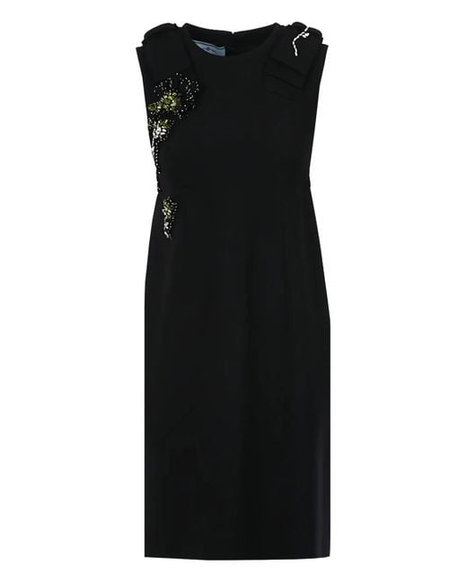 Prada Geplooide Jurk Met Patch in het Black