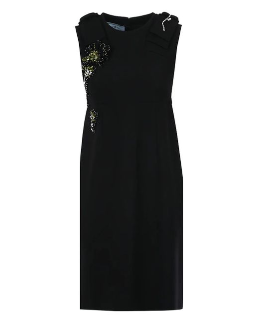 Prada Black Jewel-Patch Box-Pleat Dress