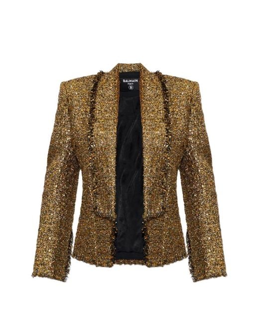 Balmain Green Sequin-Embellished Tweed Blazer