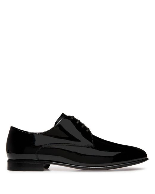 Bally Black Almond-toe Patent-finish Derby Shoes for men