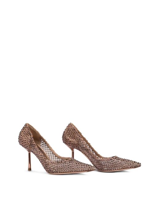 Le Silla Pink 90Mm Gilda Crystal-Embellished Mesh Pumps